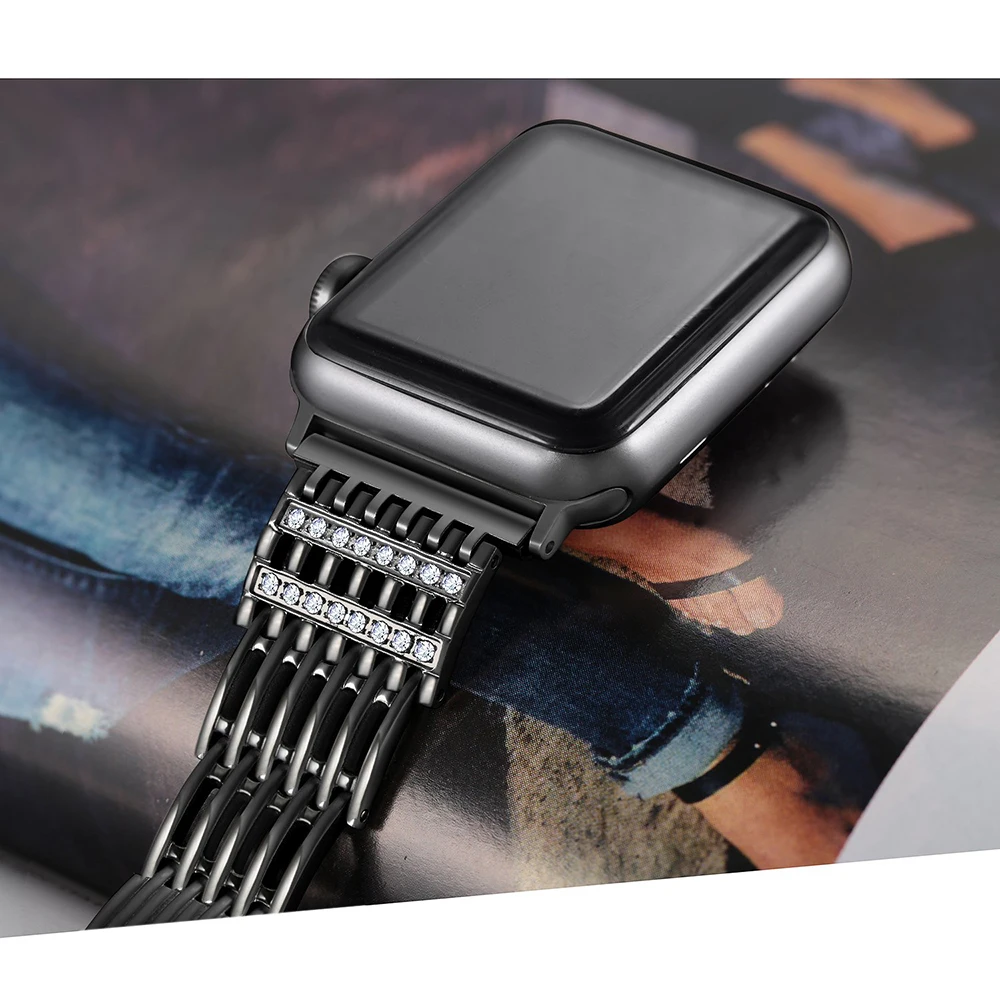 Ремешок для Apple Watch series 5 4 3 42 мм 44 мм ремешок из нержавеющей стали металлический iwatch 1 2 группа 38 мм 40 мм браслет с драгоценными камнями