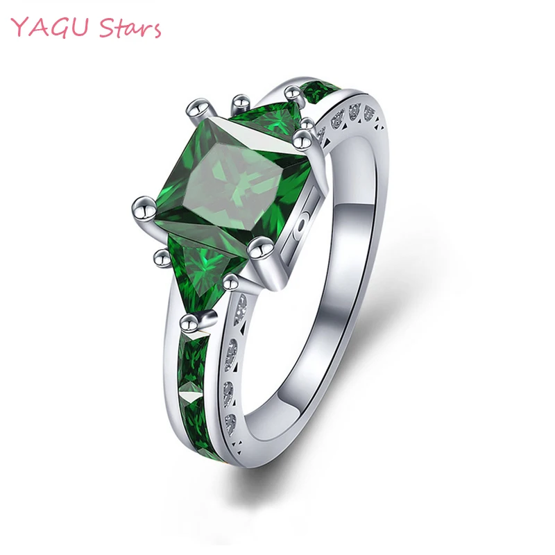 

Elegant Square Green Zircon Ring Charm Crystal Rings For Women Wedding Female Jewelry Anel Band Bijoux Bague anillos mujer YU137