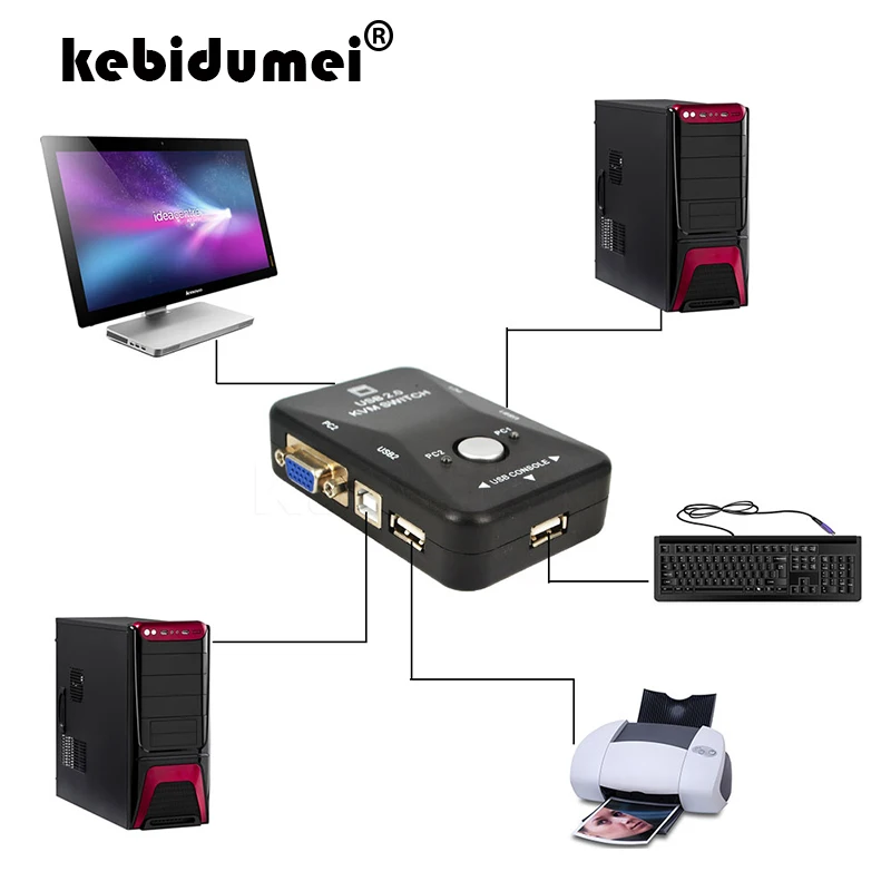 Kebidumei высококачественный USB KVM переключатель 2 порта VGA SVGA Box 0 Мышь Клавиатура