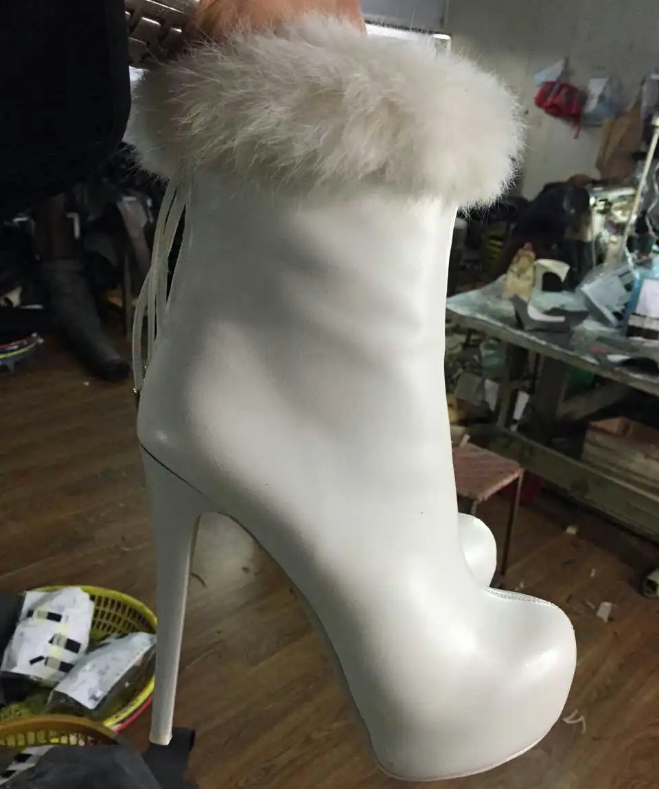 white fur ankle boots