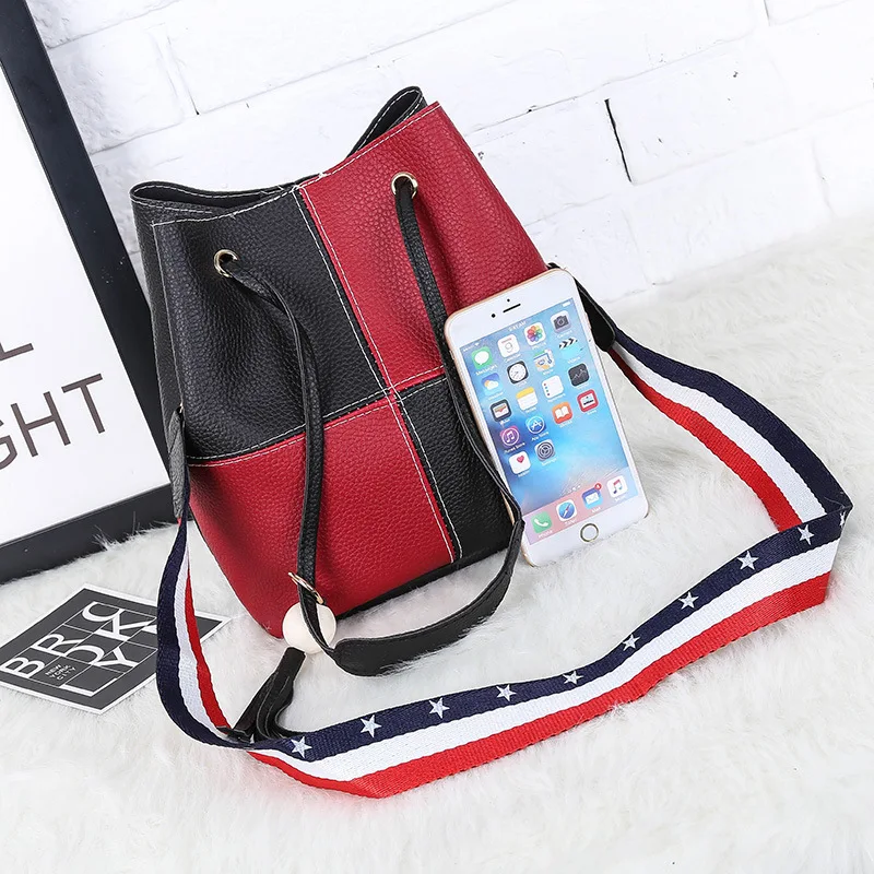 

TINTON 2018 Woman Bag Big Patchwork Bucket Bag Shoulder Strap Bags Soft String Versatile Handbags Composite Bags Fashion Mochila