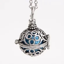 12pcs/lot Classic Flower Pattern Metal Hollow Chime Box Cage Musical Sound Ball Pendant Pregnant Necklaces For Mother HCPN19