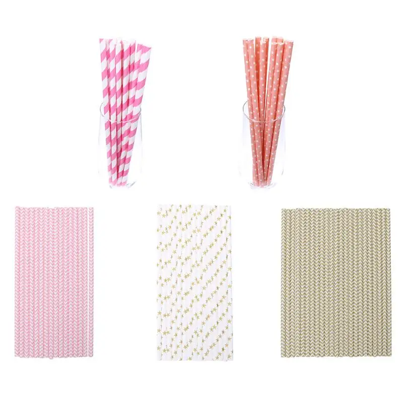 

25pcs Disposable Paper Drinking Straws for Wedding Birthday Decoration Bar/Pub Party Supplies