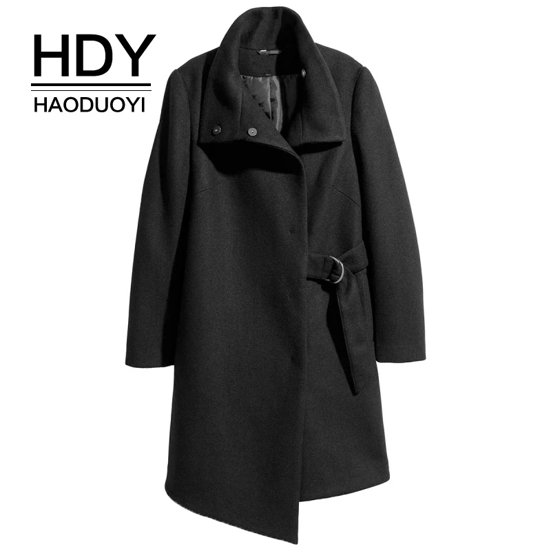 HDY Haoduoyi бренд 2020 женский черный Тренч с поясом карманами на талии Женские