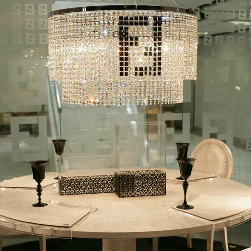

F & F Modern round crystal Pendant lights for dining room Restaurant lustres de cristal Cafe Bar lighting Led E27 pendant lamps