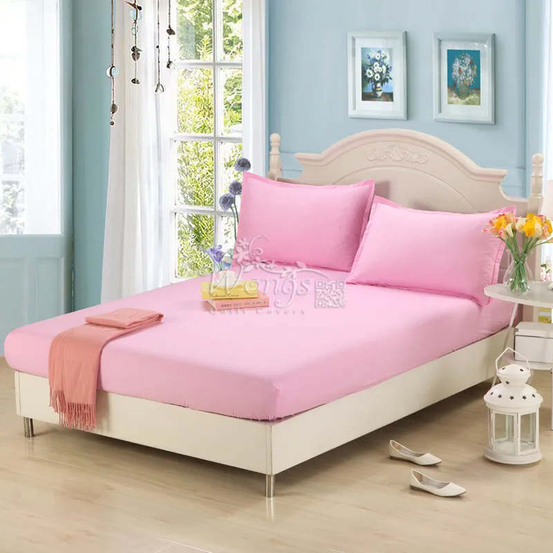 

Fitted Sheet Solid Color Bed Sheets Single Queen King Size Customizable Multiple Colors Pink Green Blue Purple To Choose