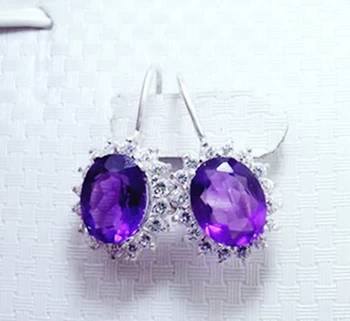 

Natural real amethyst hoop earring Free shipping 925 sterling silver Fine jewelry 1.8ct*2pcs gemstone Z4090710
