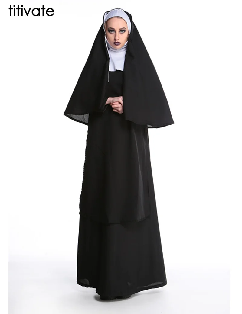 Titivate Virgin Mary Sexy Black Nuns Costume For Women Nuns Costume Arabic Religion Monk Ghost