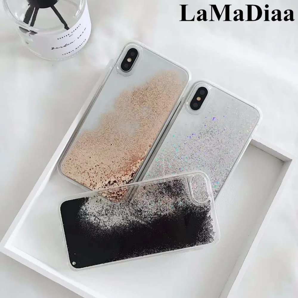 

LaMaDiaa Luxury Bling Dynamic Fine Flash Quicksand Phone Cases For iPhone X 6 6S 6Plus 7 8 plus Soft edge TPU Case