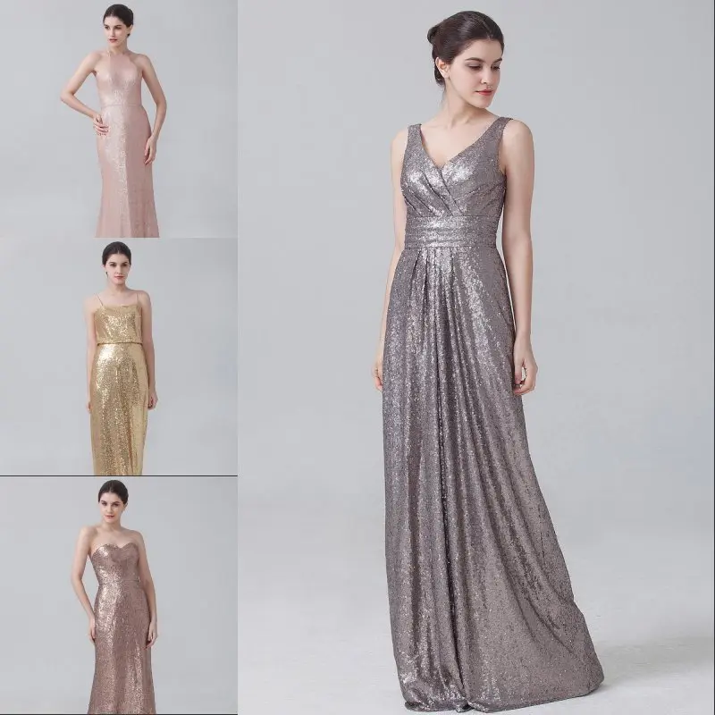 Sparkly Bridesmaid Dress Vestido De Festa 4 Styles Gold Wedding Party