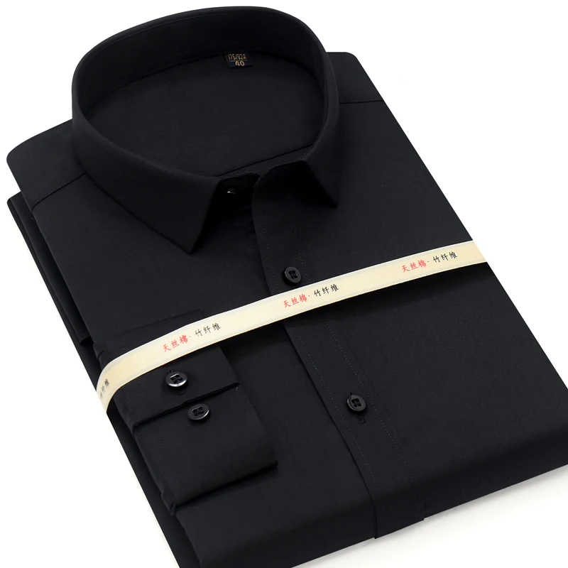 

MACROSEA Men's Solid Bamboo Fiber Dress Shirts Comfortable Soft Long Sleeve Elastic Non Iron Male Regular-fit Tops Shirt HW