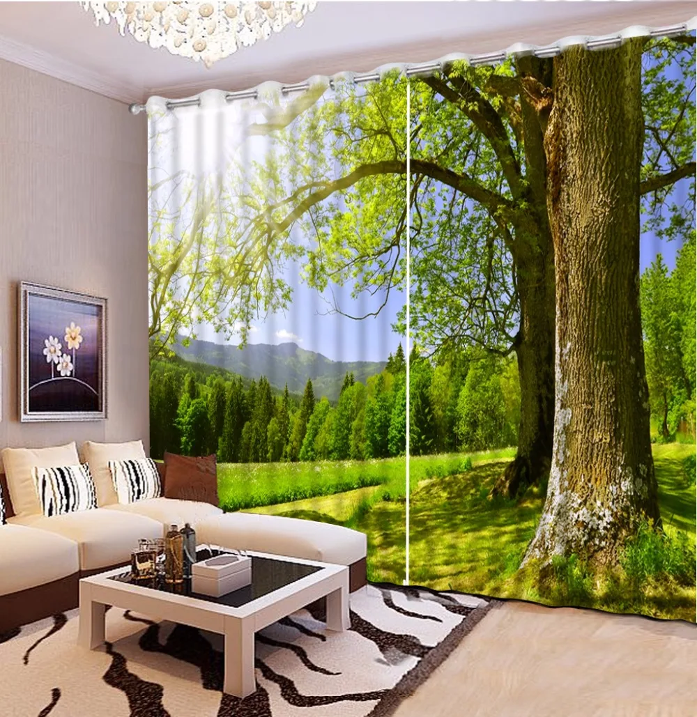 European Luxury Curtains tree forest Curtains For Bedroom beautiful