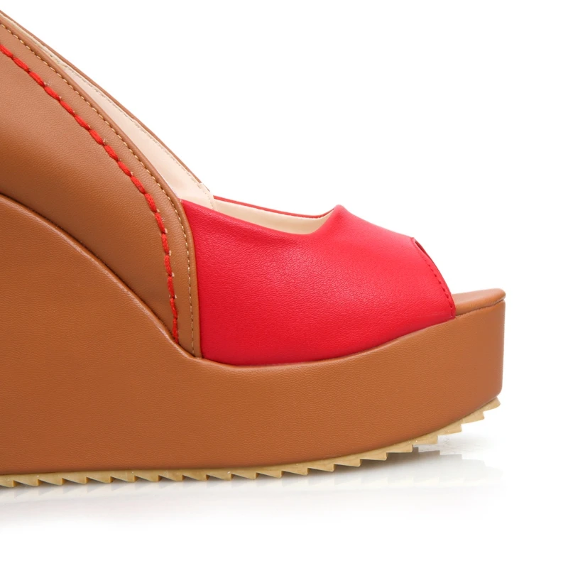 ASILETO Women's pumps Spring summer Shoes woman Platform Peep toe Slip on Patchwork Wedges Apricot Yellow Blue Red Cute A2003|Туфли| |