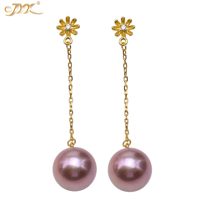 

JYX Pearl Earrings Gorgeous 925 Silver Natural Freshwater Genuine Pearl 11mm Round Purple Freshwater Pearl Earrings women