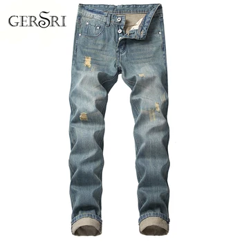

Gersri Fashion Casual Slim Straight Designer Denim Hole Ripped Jeans For Men Retail Wholesale Skinny men jeans