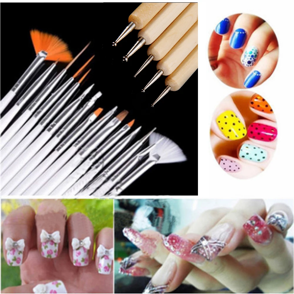 

Nail Art Polish Brushes Tool Kit 20Pcs Nail Art Salon Design Set Dotting Painting Drawing Polish Brushes Pen Tools Nail Art