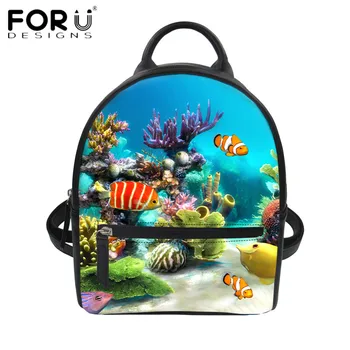 

FORUDESIGNS Tropical Fish Printing Mini Backpack Fashion PU Leather Female String Rucksack for Students Girl School Bags Mujer