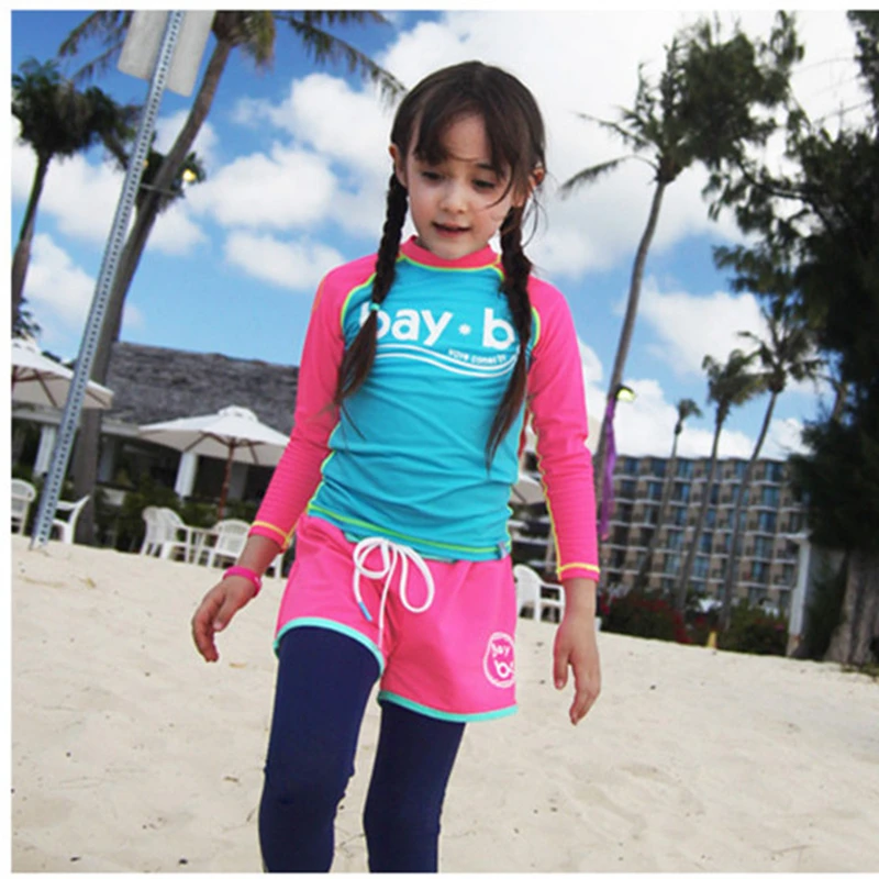 Купальный костюм для девочек из 3 предметов: Рашгард+ шорты+ штаны, купальный костюм для девочек, костюм для серфинга для малышей Одежда для купания для девочек возрастом от 3 до 10 лет