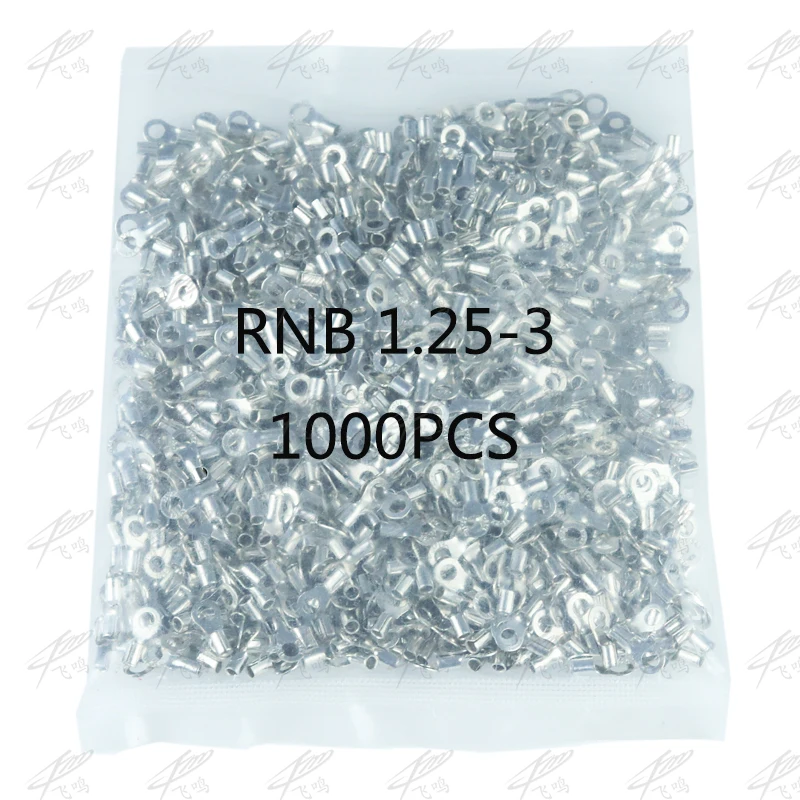 

1000PCS RNB1.25-3 Non-insulated ring terminal electrical wire crimp naked connector AWG 22-16