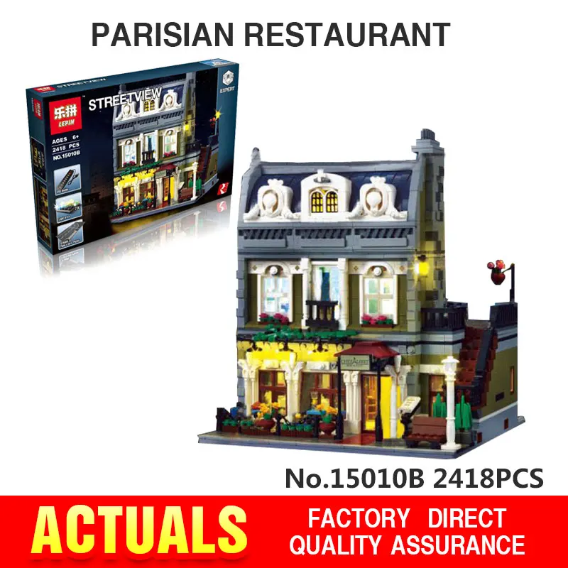 

Lepin 15010B Streetview Series 10th Anniversary The Parisian Restaurant Set with Light Version Building Blocks Bricks Toys 10243