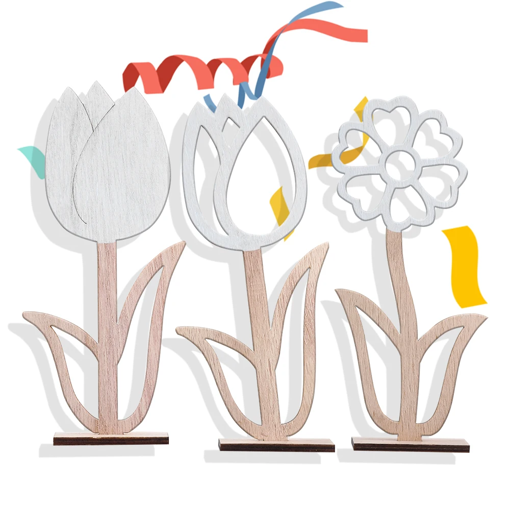

DIY Easter Decoration Hollow Flowers Mother Day Tulip Wooden Decoration DIY Wood Crafts Easter Ornaments Party Supplies