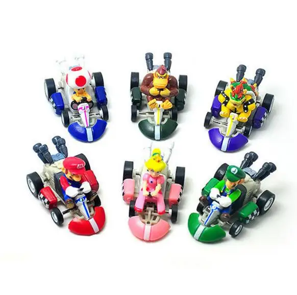 New 6pcs Super Mario Kart Pull Back Car Luigi Bowser Koopa Donkey Kong Princess