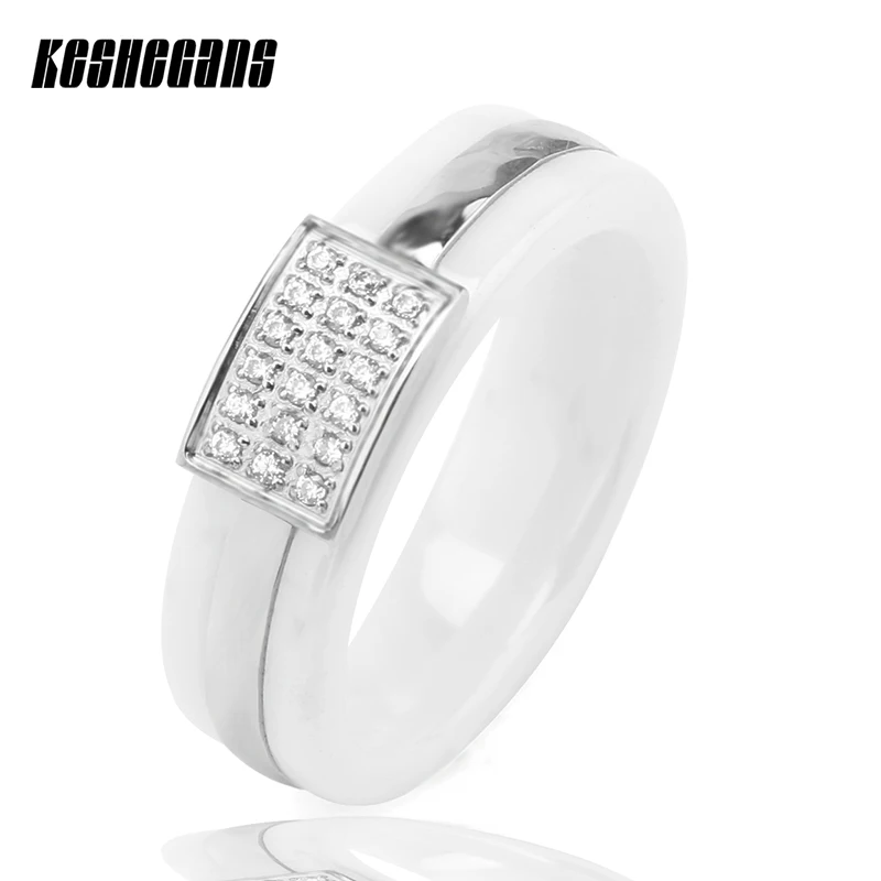 

White Simple Style Comly Crystal Ceramic Rings For Women Rhinestone Zirconia Crystal Wedding Engagement Ring Fashion Jewelry