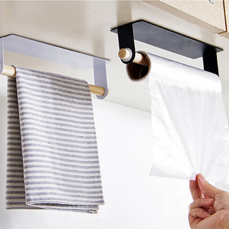 Wall Hanging Iron Single Towel Bar Stickers Glue Storage Rack For Kitchen Wipes Holder Save Space Wooden Drying Stand | Обустройство