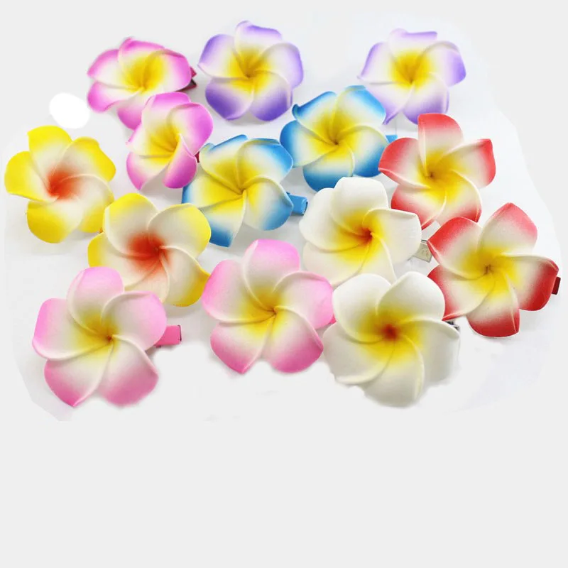 50 pcs/ lot  mixed color Foam Hawaiian Plumeria flower Frangipani Flower bridal hair clip 4.5cm [fila]mixed color lightweight jacket