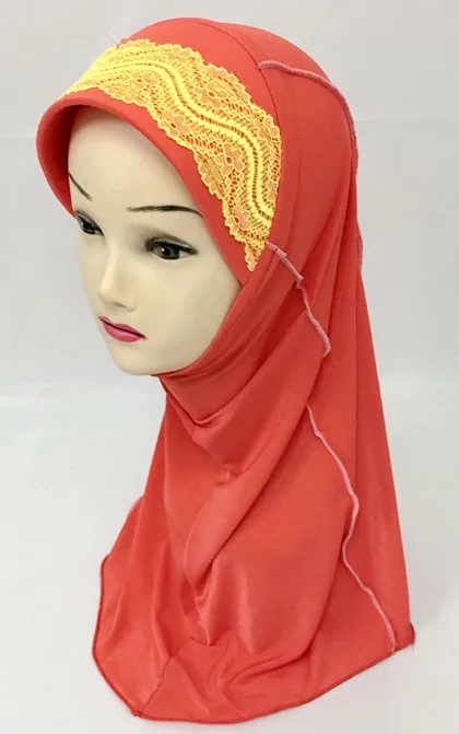 Детская кружевная мусульманская Кепка для девочек s хиджаб Кепка мусульманская накидка арабский платок головной убор шарф каска, Кепка - Цвет: 13