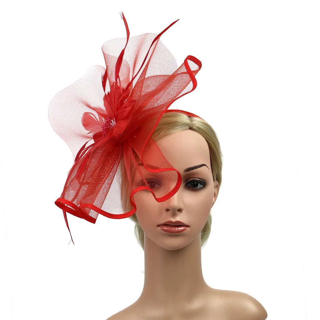 Головной убор feitong, головной убор с перьями, головной убор в винтажном стиле на выпускной, повязка на голову с большим цветком, diademas para mujer#3 - Цвет: Красный