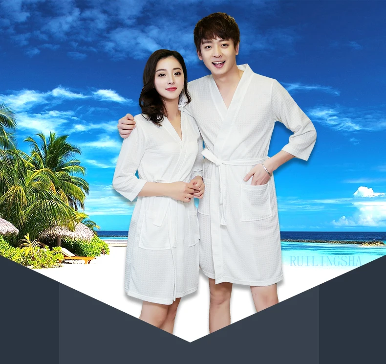On Sale Lovers Summer Suck Water Kimono Bath Robe Men Plus Size Sexy Waffle Bathrobe Mens Dressing Gown Male Lounge Robes mens pajama pants
