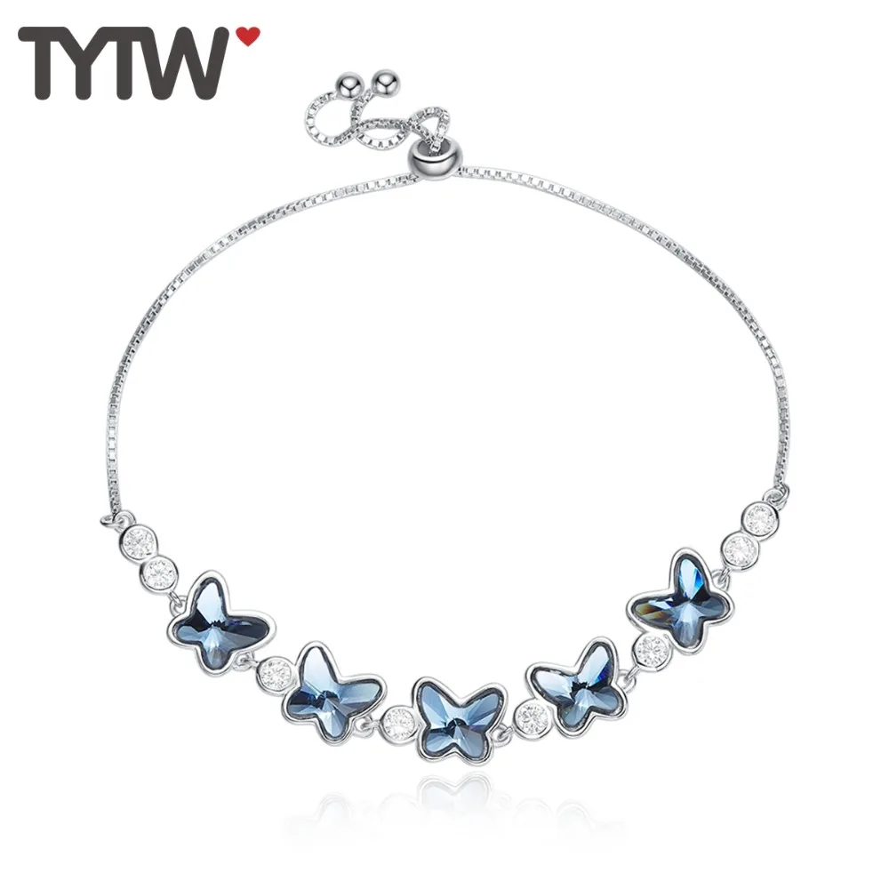 TYTW элегантные браслеты и браслеты S925 стерлингового серебра кристаллов из Австрии бабочка Дизайн высокого качества женские украшения подарок