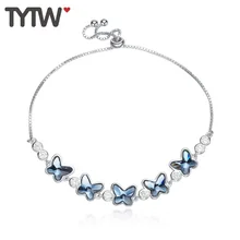 TYTW элегантные браслеты и браслеты S925 стерлингового серебра кристаллов из Австрии бабочка Дизайн высокого качества женские украшения подарок