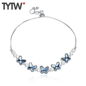 

TYTW Elegant bracelets & bangles S925 Sterling Silver Crystals from Austrian Butterfly Design high quality Woman Jewelry Gift