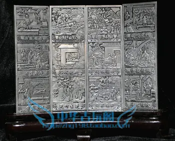 

Chinese collection Tibetan silver carving Twelve filial piety folding screen
