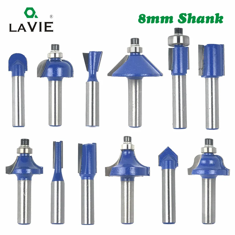 High Quality 12pcs 8mm Router Bit Set Trimming Straight Milling Cutter