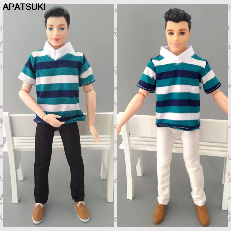 

1/6 Boy Doll Clothes Blue Striped T-Shirt & Trousers Pants For Ken Doll Clothes For Barbie's Boyfriend Ken Prince Doll Outfits