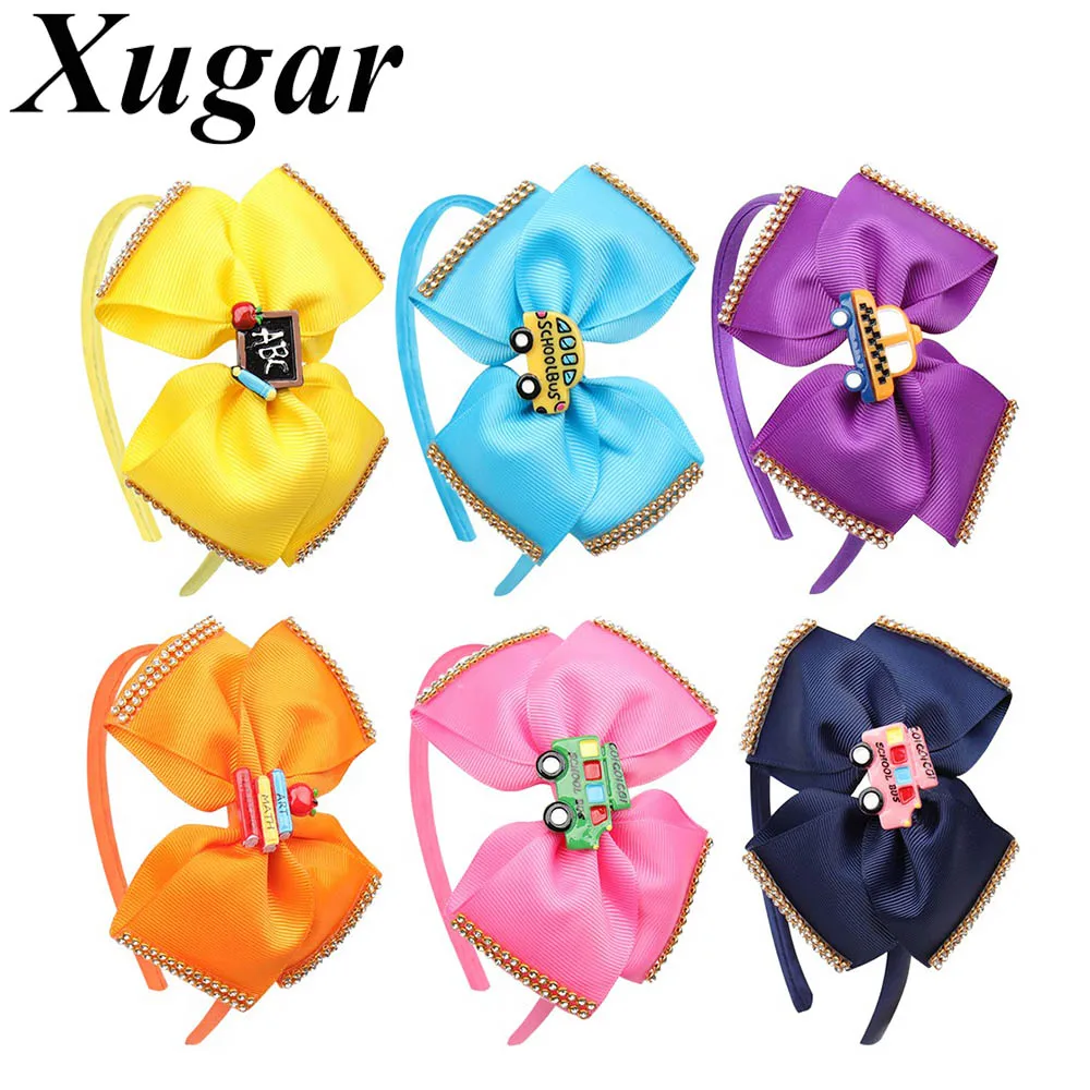 

1PC BACK TO SCHOOL Hairbows Headband for Girls School Bus Hairband with Rhinestone Student Handmade Hair Accessories