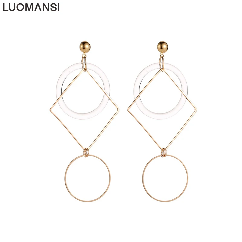 

Luomansi Hot Europe And America Geometric Pendant Earrings Simple Hyperbole Hollow Metal Circle Women Earrings Fashion Jewellery