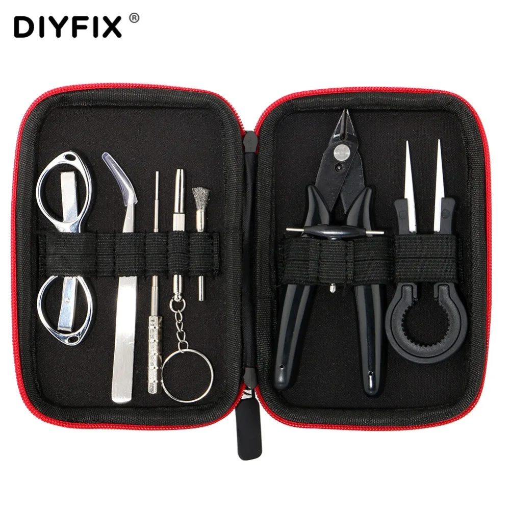 

DIYFIX 8 in 1 Vape DIY Tool Set Bag Ceramic Tweezers Pliers Wire Coil Jig Cleaner for Electronic Cigarette RBA RDA Atomizer