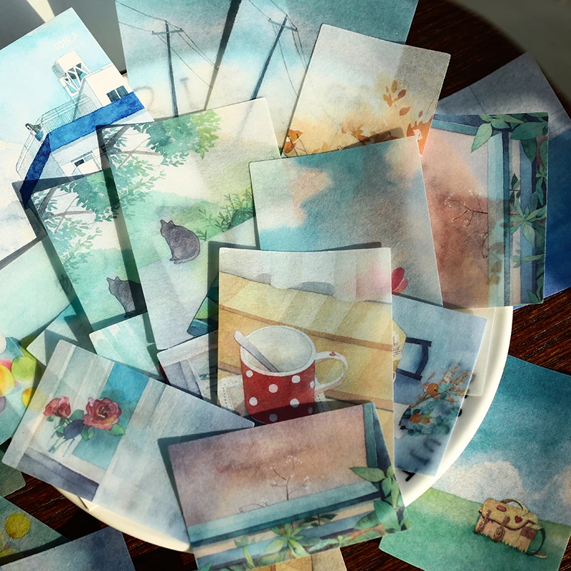 

40pcs/pack Leaf Landscape Decorative Stickers Travel Journal Mobile Stickers DIY Album Diary Scrapbooking Craft Stationery Stick