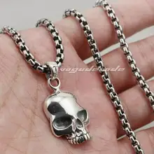 LINSION Твердые 925 пробы серебряный череп кулон мужские Байкер в стиле панк 8C008