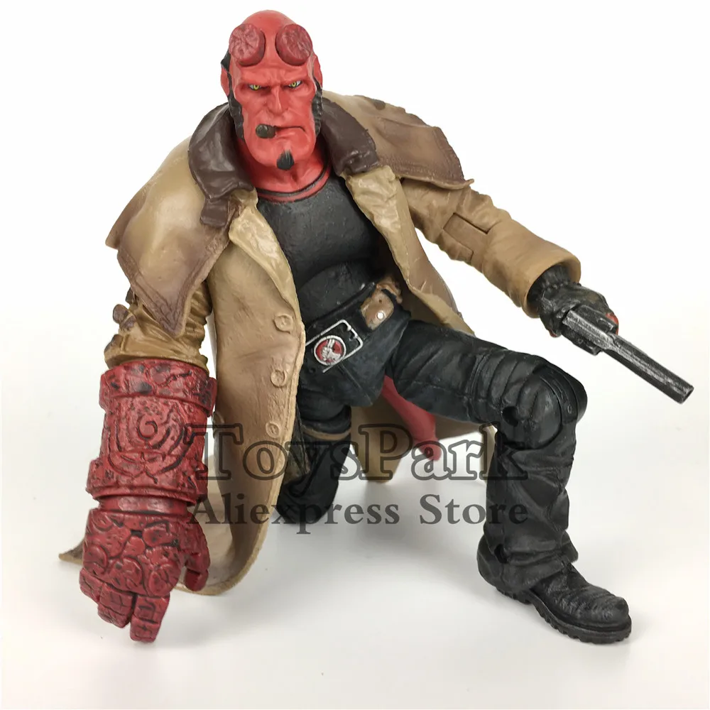 

Smoking Hellboy HB 7" Action Figure Super Hero Movie 2004 KO's Mezco Toys Samaritan Hand Gun Anung Un Rama Son of Satan Doll