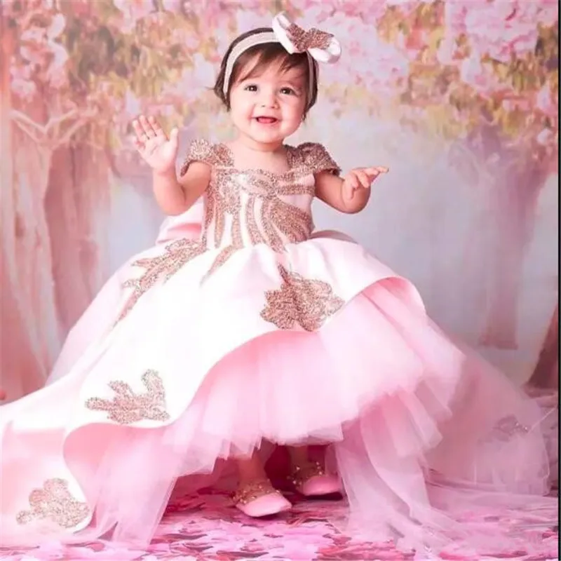 Великолепное платье с цветочным узором для девочек с большим бантом; Милые пышные платья для маленьких девочек; детская официальная одежда с открытой спиной; изготовление на заказ для дня рождения