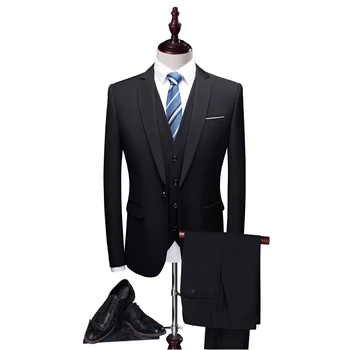 

large size 6XL Pure Color Formal men Suit Blazer and Vest and Pants 16 Colors Wedding party mens suits