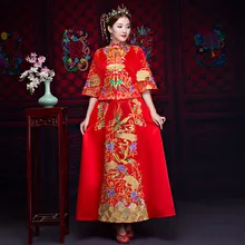 Mujeres clásicas 2 piezas Hanfu Top & vestido de boda Cheongsam vestidos Vintage tostadas ropa tradicional chino Phoenix bordado Qipao