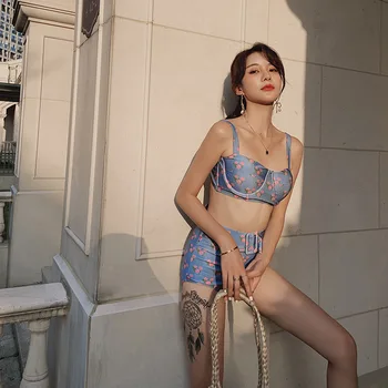 

Swimsuit With Pushup 2019 Bikini May Plus Size Female Beach High Waist For Women Sexy Korean Split Print Polyester Sierra Surfer