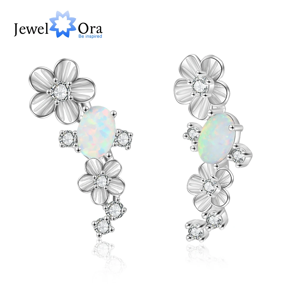 

Irregular Flower Shape Milky Opal Stone 925 Sterling Silver Stud Earring Fashion Women Earrings Gift For Her (Jewelora EA103240)