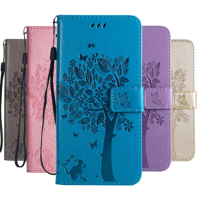 

For Samsung J4 Plus Case For Fundas Samsung Galaxy J4Plus J4 Prime Case Luxury 3D Embossing Tree Leather Flip Wallet Card Cover